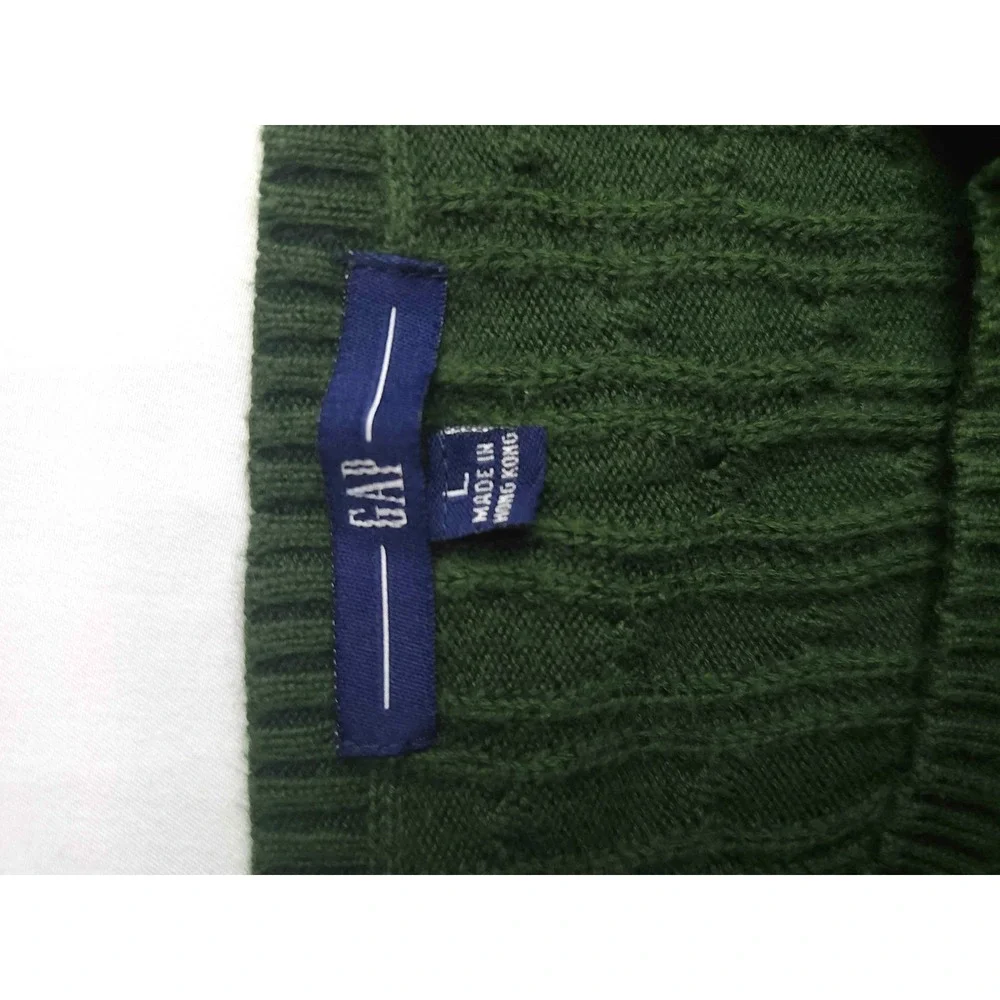 Gap Womens Green Cable Knit Crew Neck Longline Sweater Size Large Forest Green